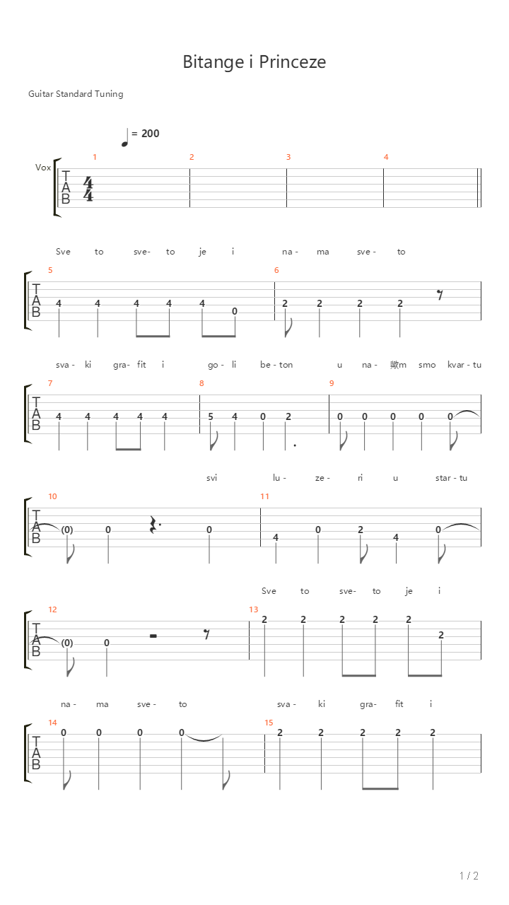 Bitange I Princeze吉他谱