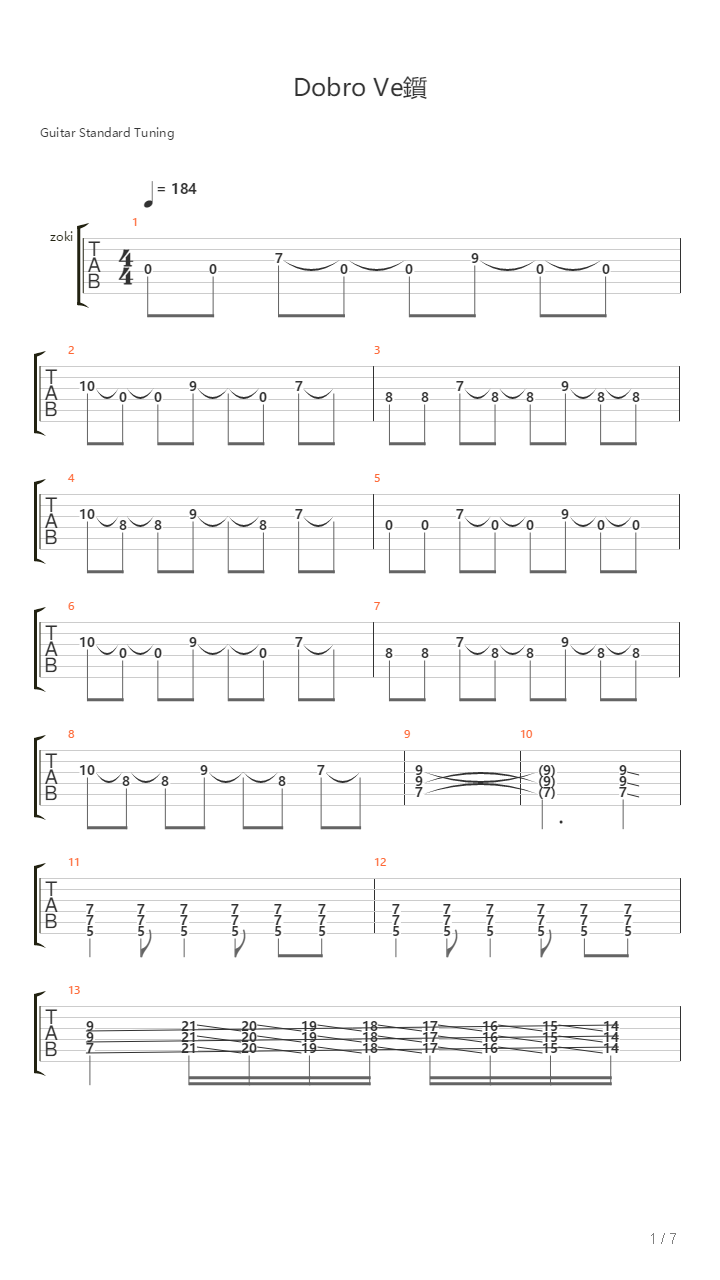 Dobro Vece吉他谱