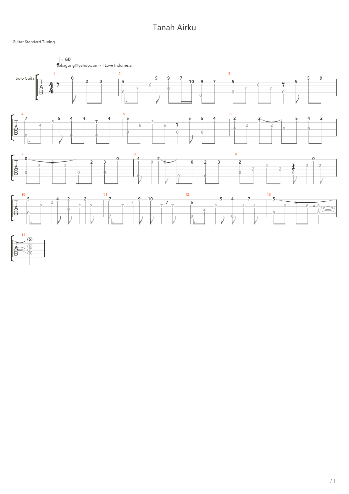 Tanah Airku吉他谱