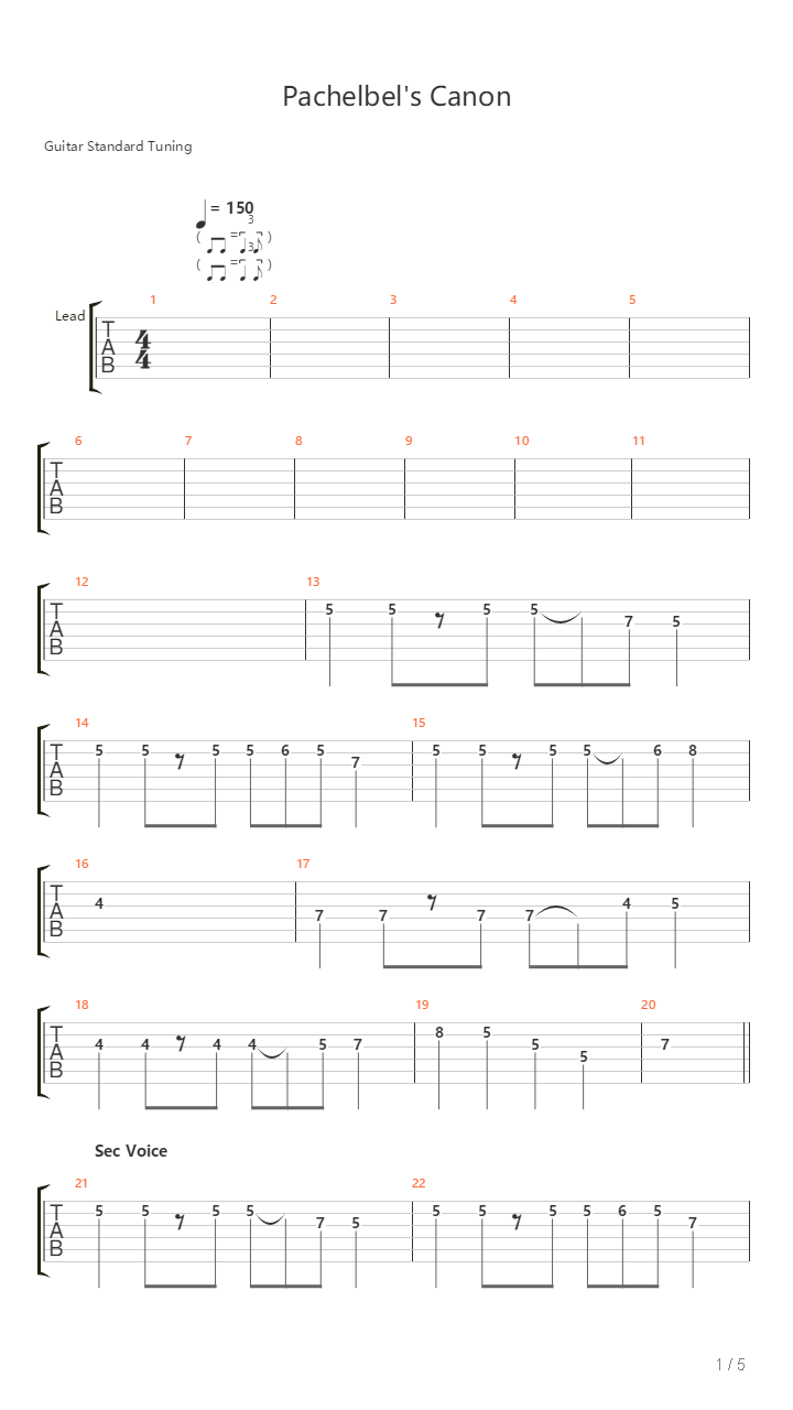 Pachelbel's Canon吉他谱