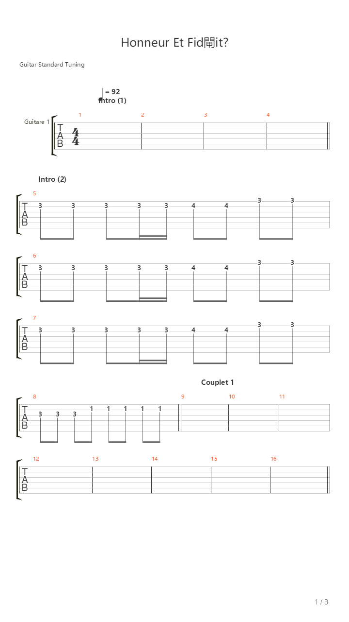 Honneur Et Fidlit吉他谱