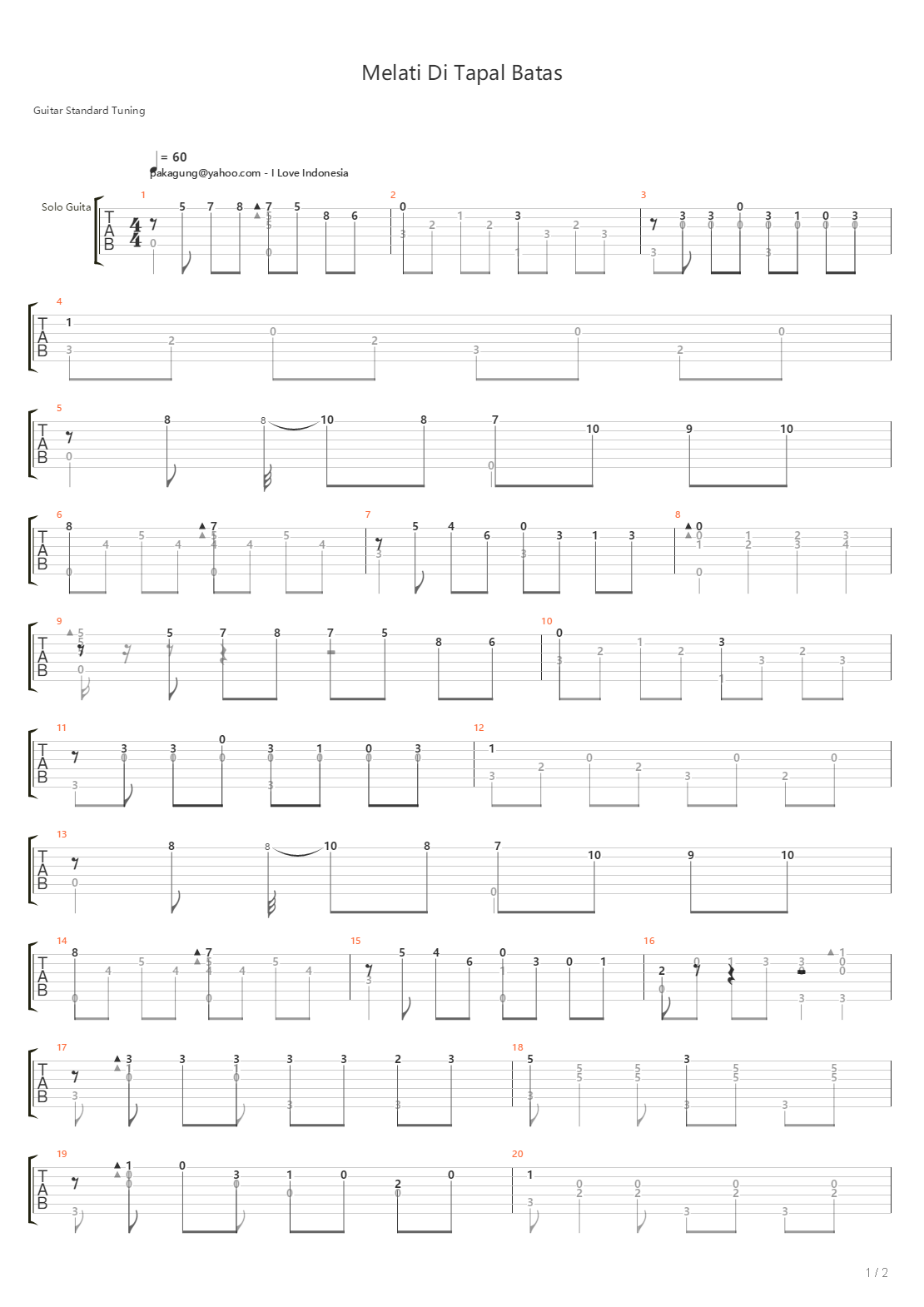 Melati Di Tapal Batas吉他谱