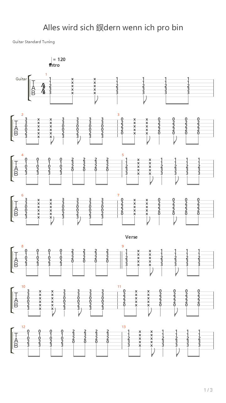 Alles Wird Sich Ndern Wenn Ich Pro Bin吉他谱