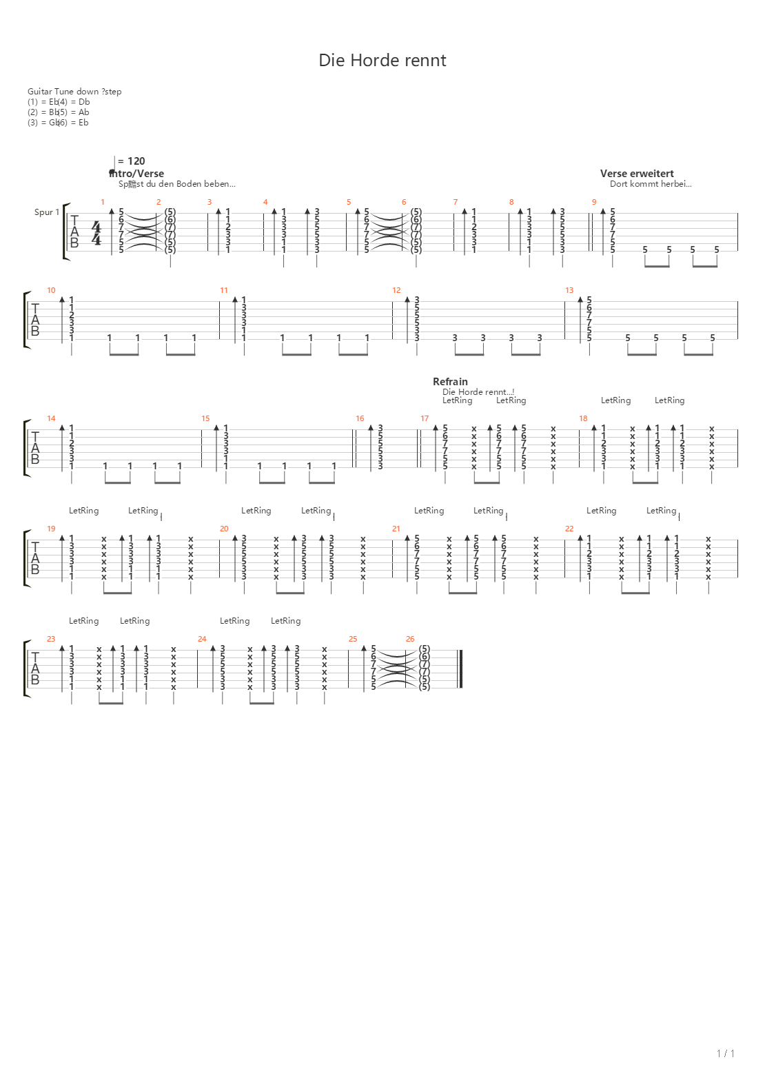 Die Horde Rennt吉他谱