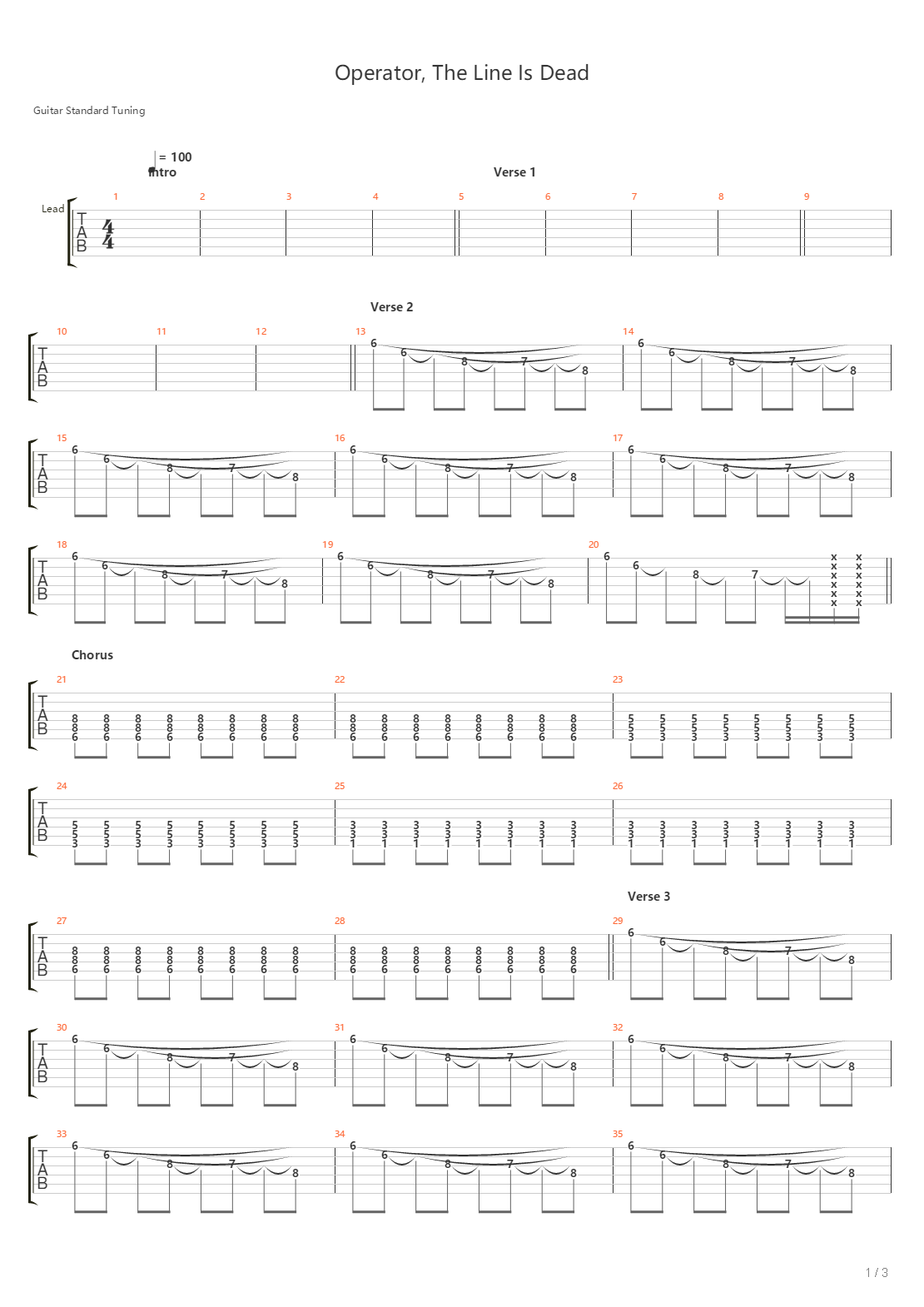 Operator The Line Is Dead吉他谱