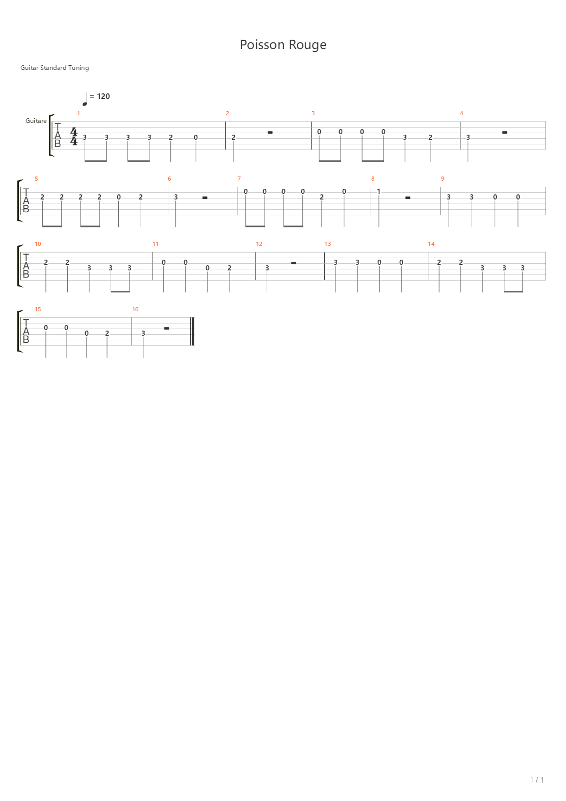 Poisson Rouge吉他谱
