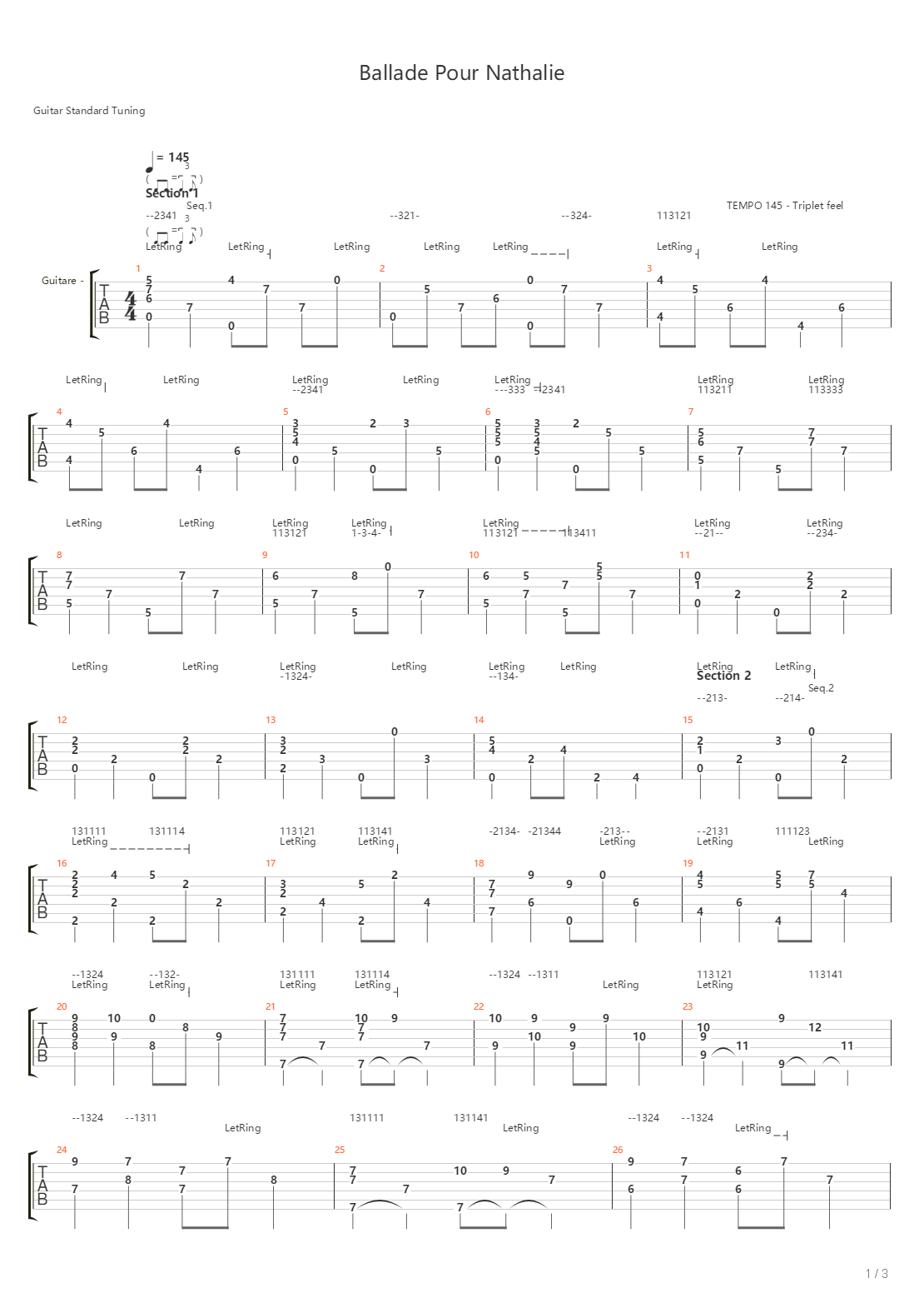 Ballade Pour Nathalie吉他谱