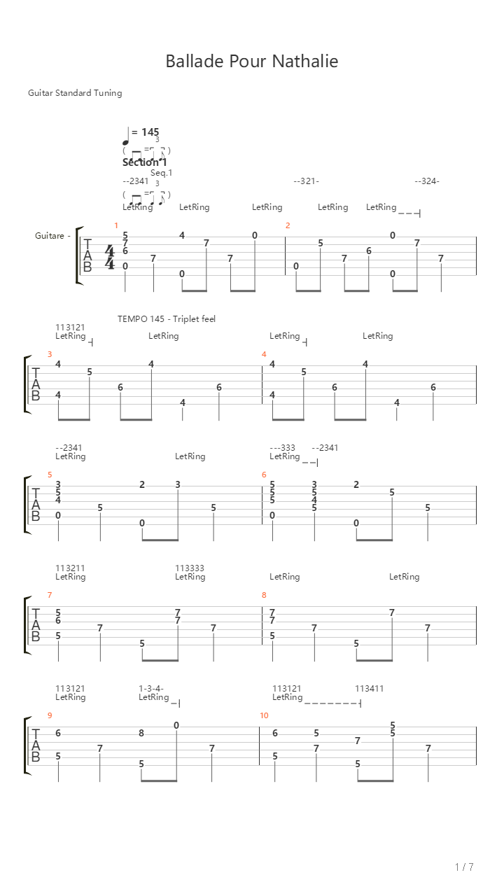 Ballade Pour Nathalie吉他谱