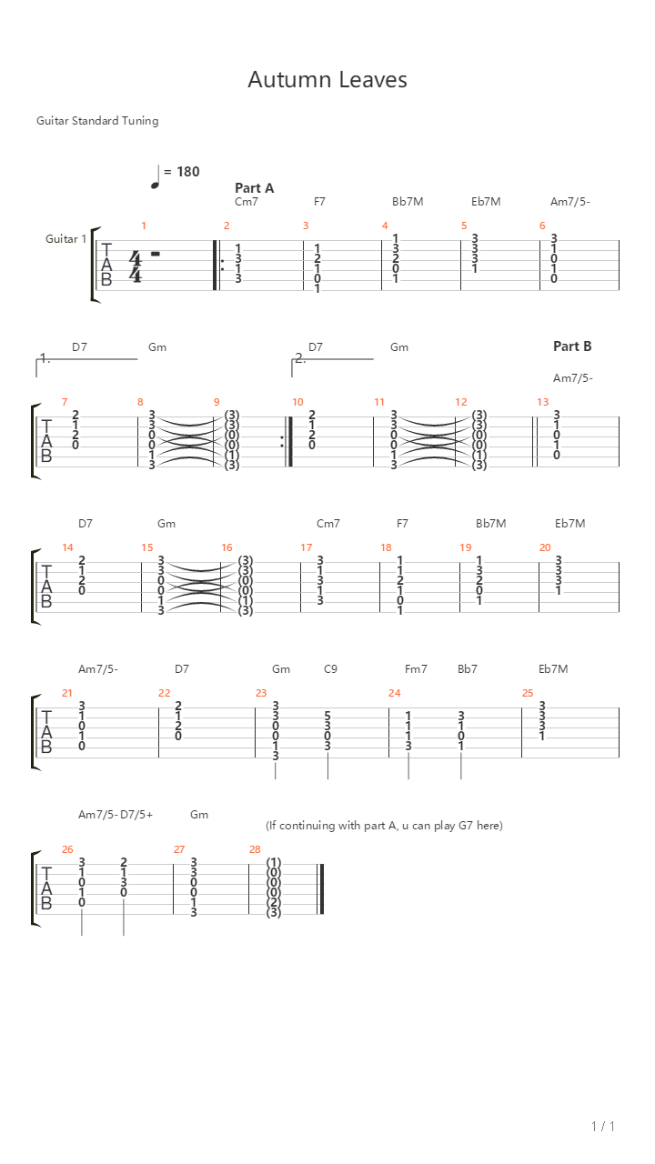 Autumn Leaves吉他谱