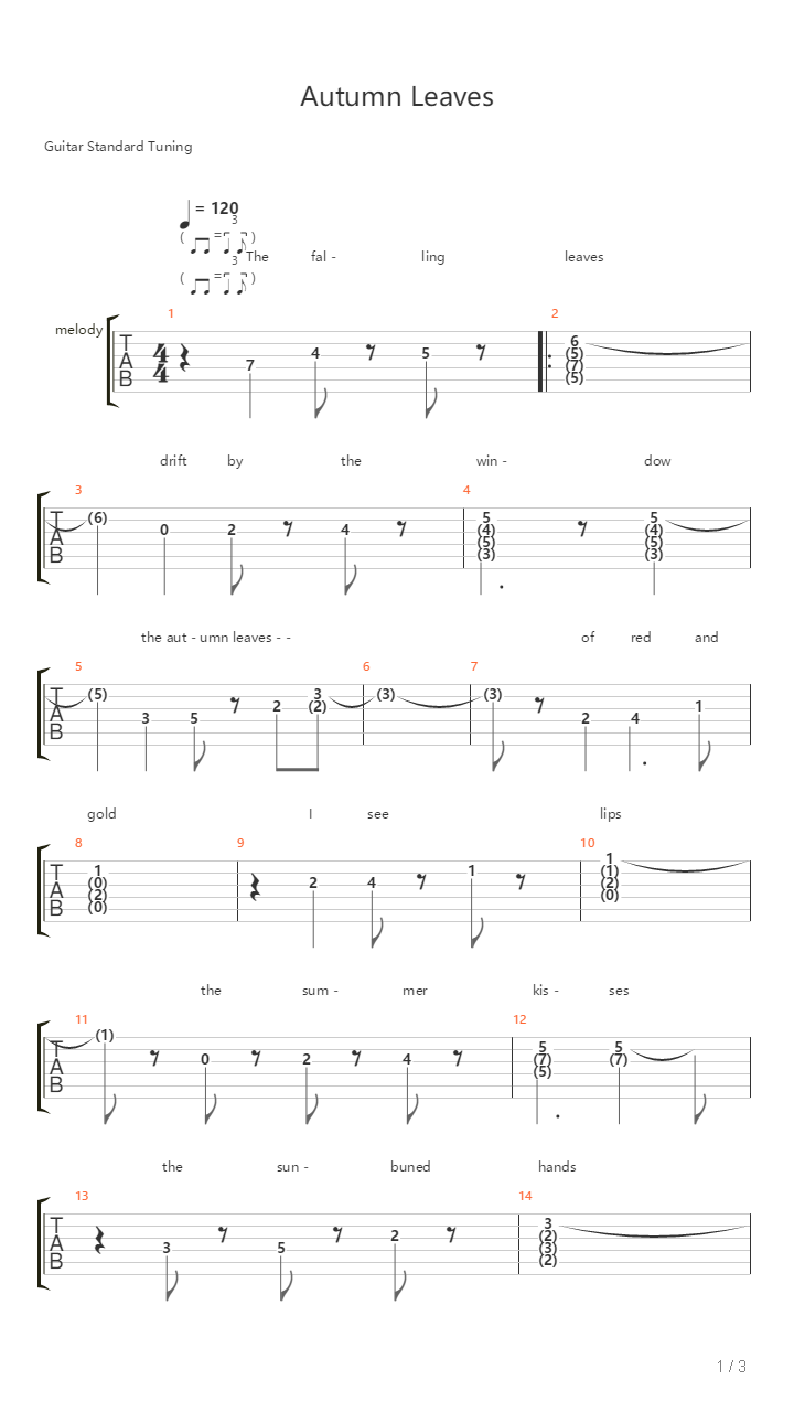 Autumn Leaves吉他谱