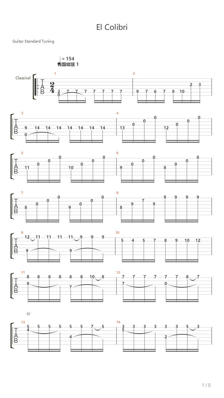 El Colibri吉他谱