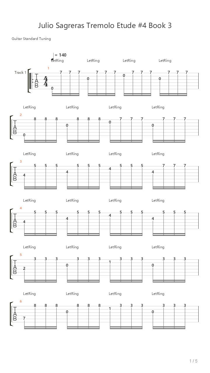 Tremolo Etude 4 Book 3吉他谱