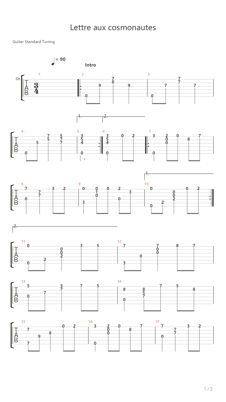 Lettre Aux Cosmonautes吉他谱