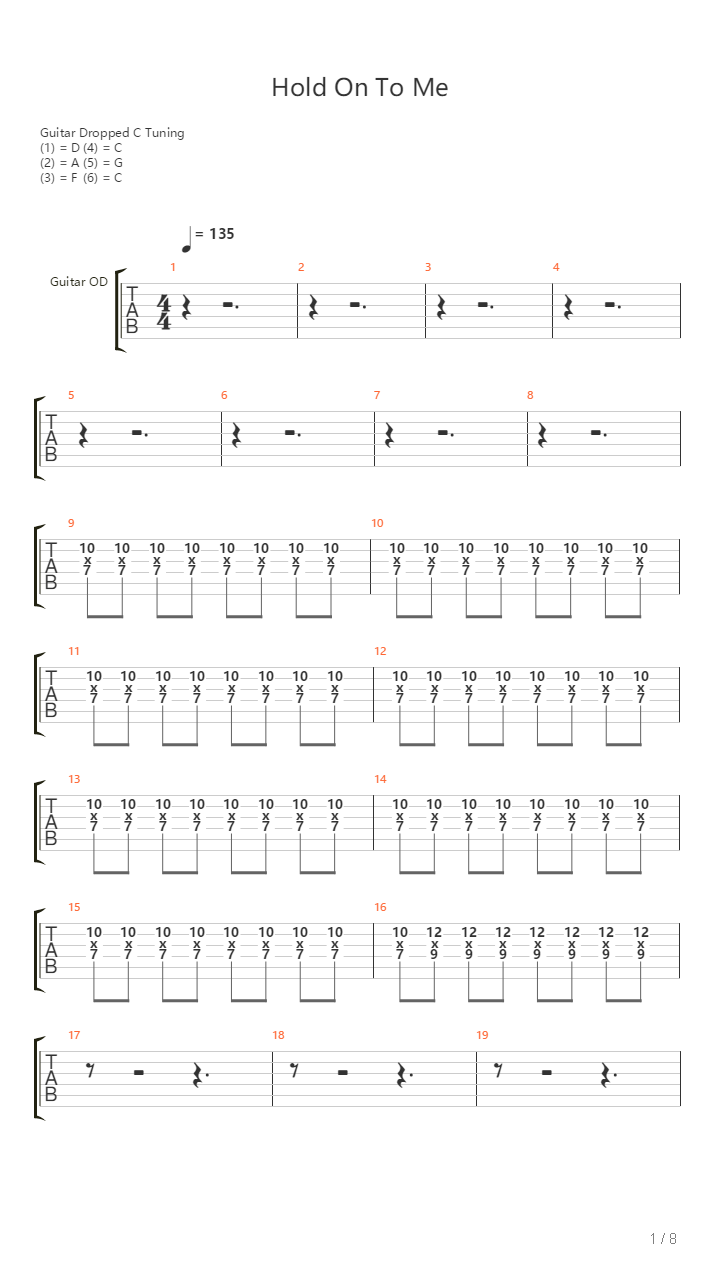 Hold On To Me吉他谱