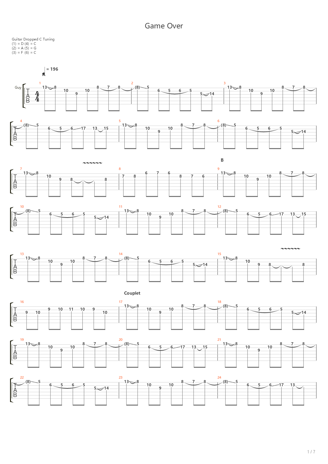 Game Over吉他谱