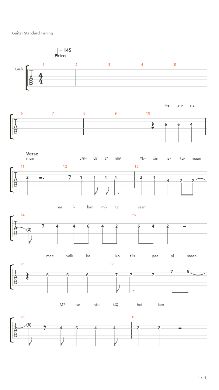 Pala Rauhaa吉他谱