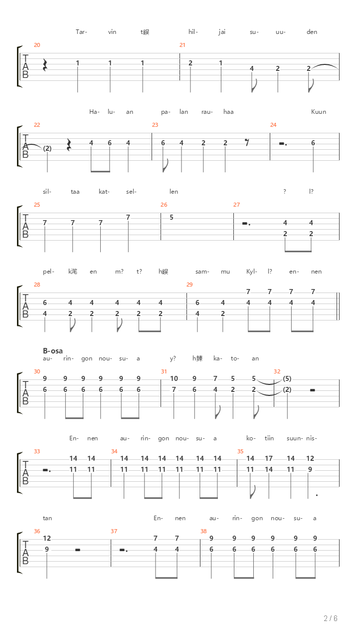 Pala Rauhaa吉他谱