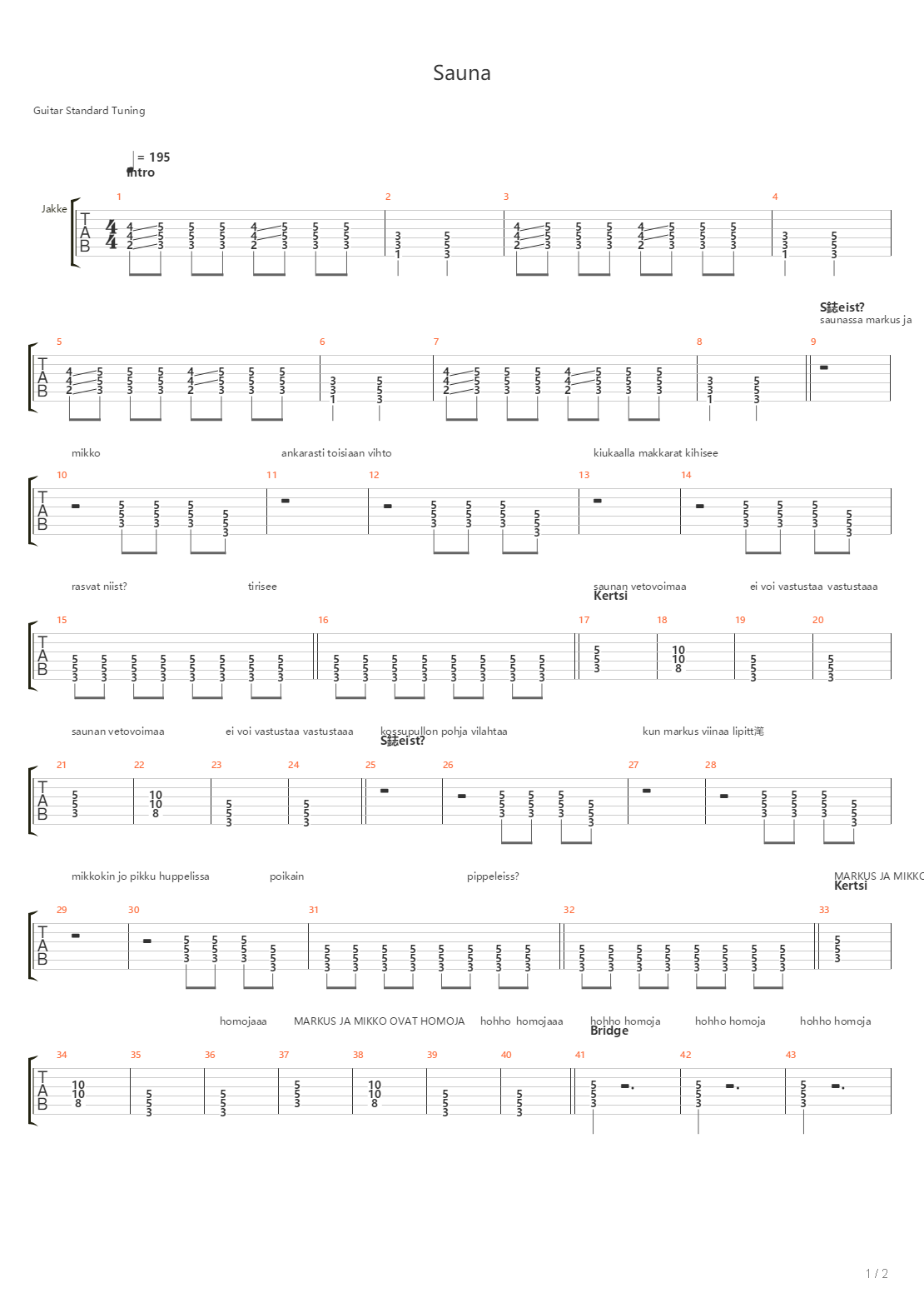Sauna吉他谱