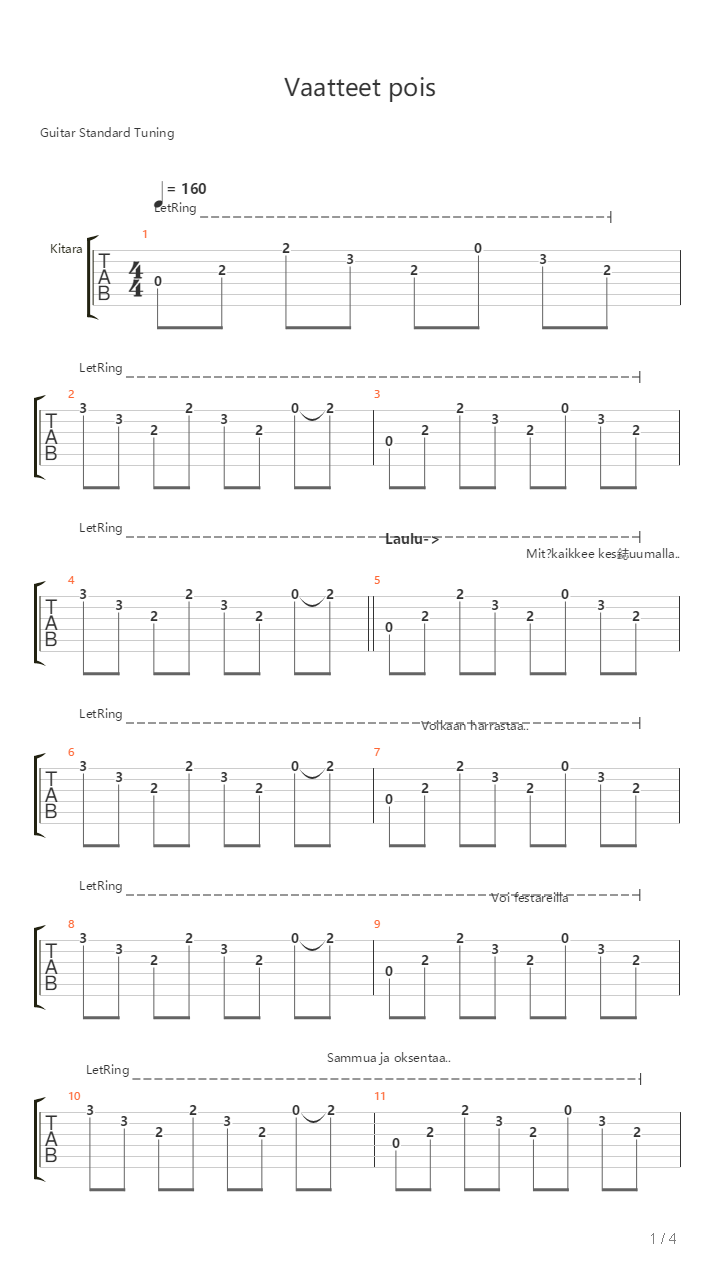 Vaatteet Pois吉他谱