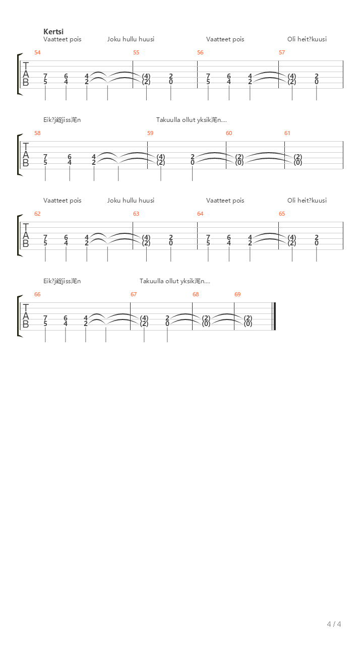 Vaatteet Pois吉他谱