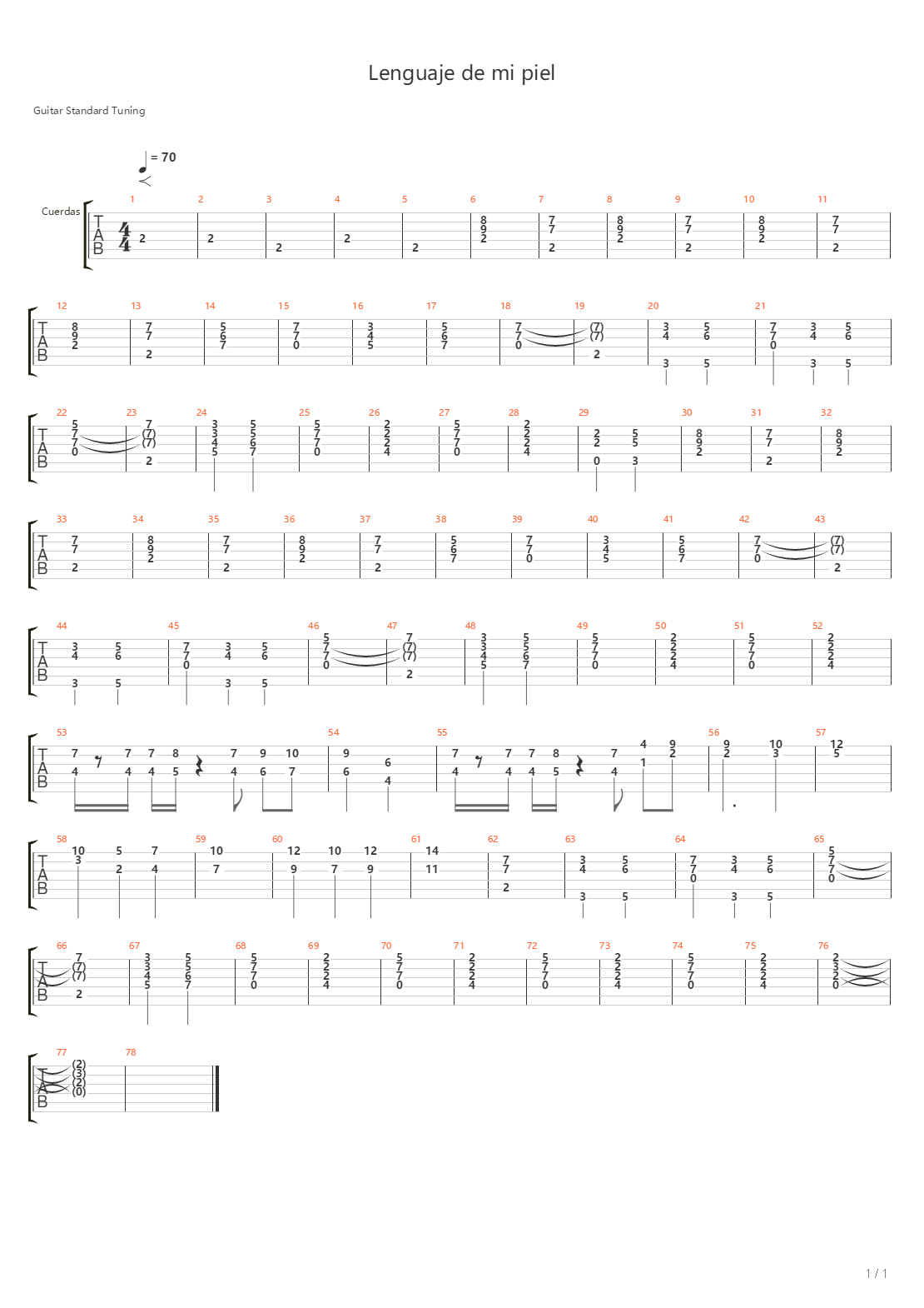 Lenguaje De Mi Piel吉他谱