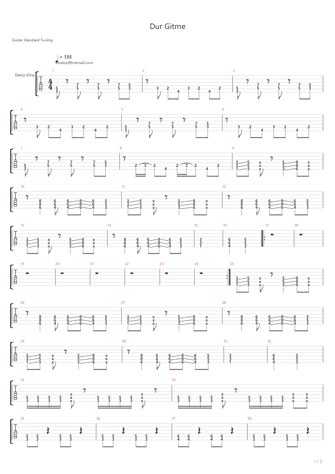 Dur Gitme吉他谱