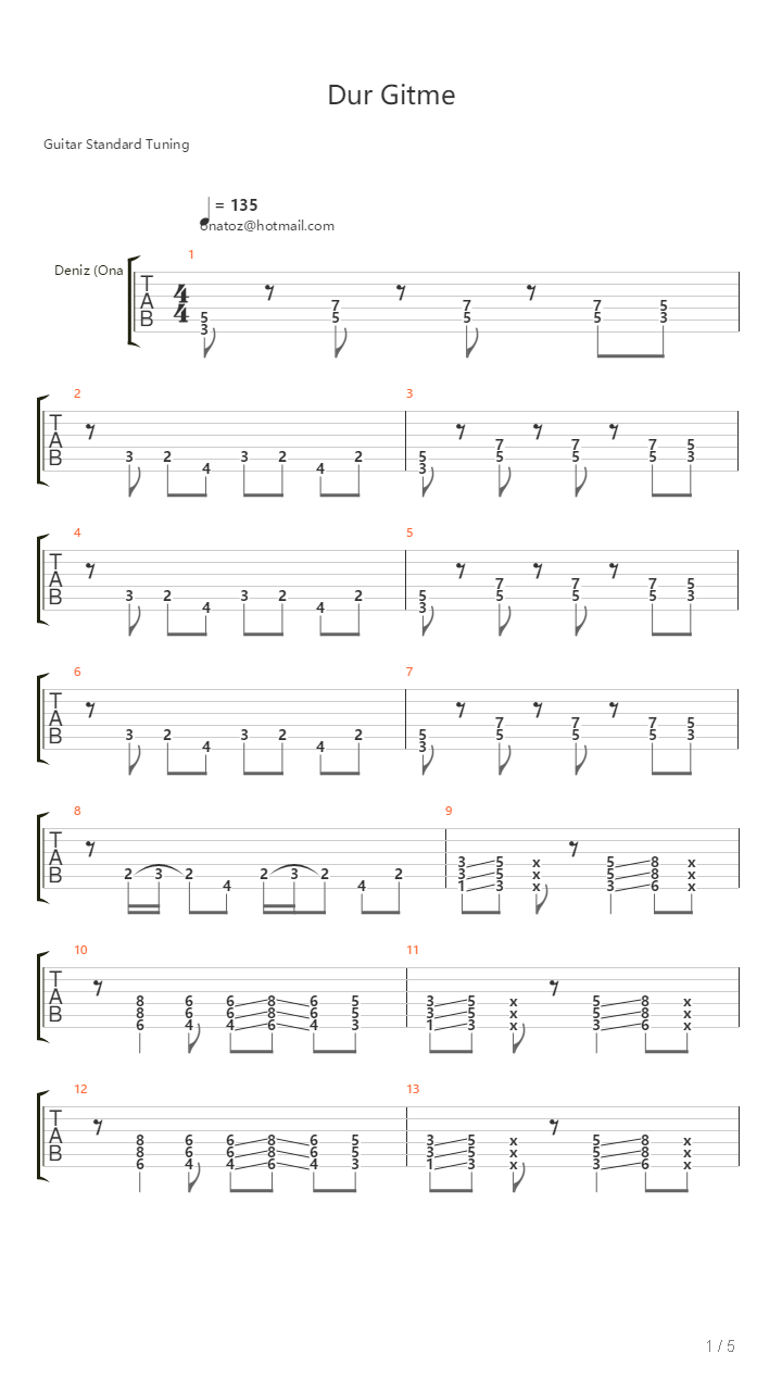 Dur Gitme吉他谱