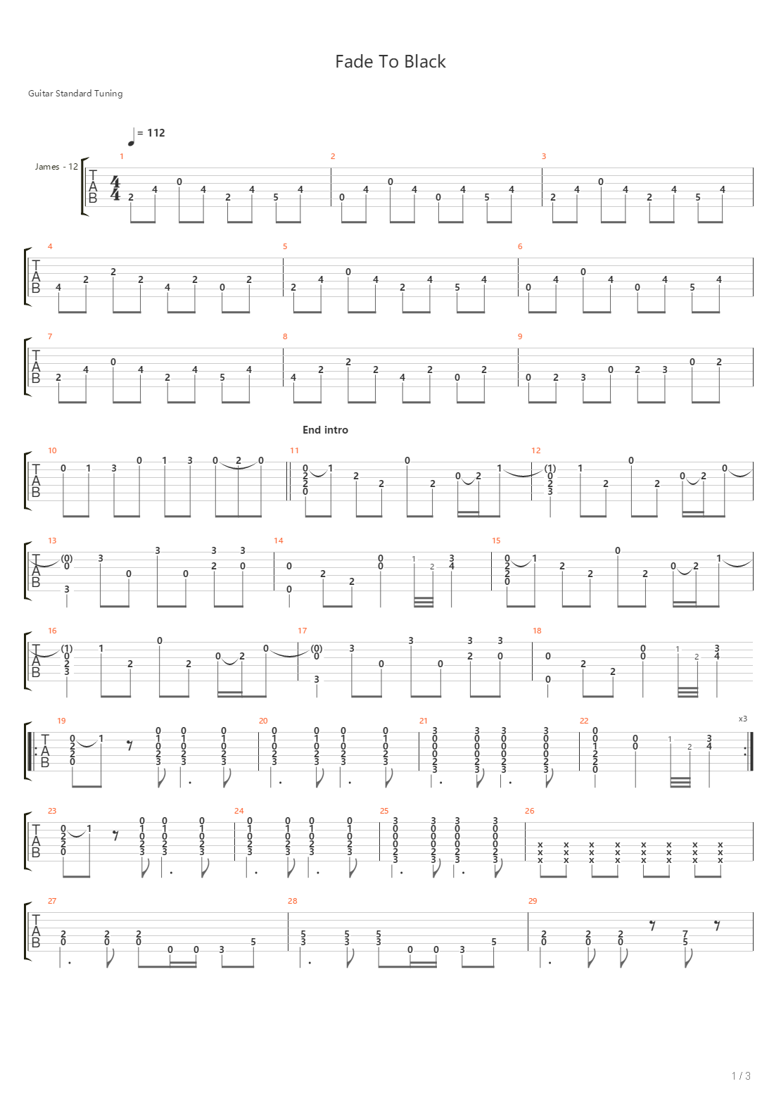 Fade To Black吉他谱