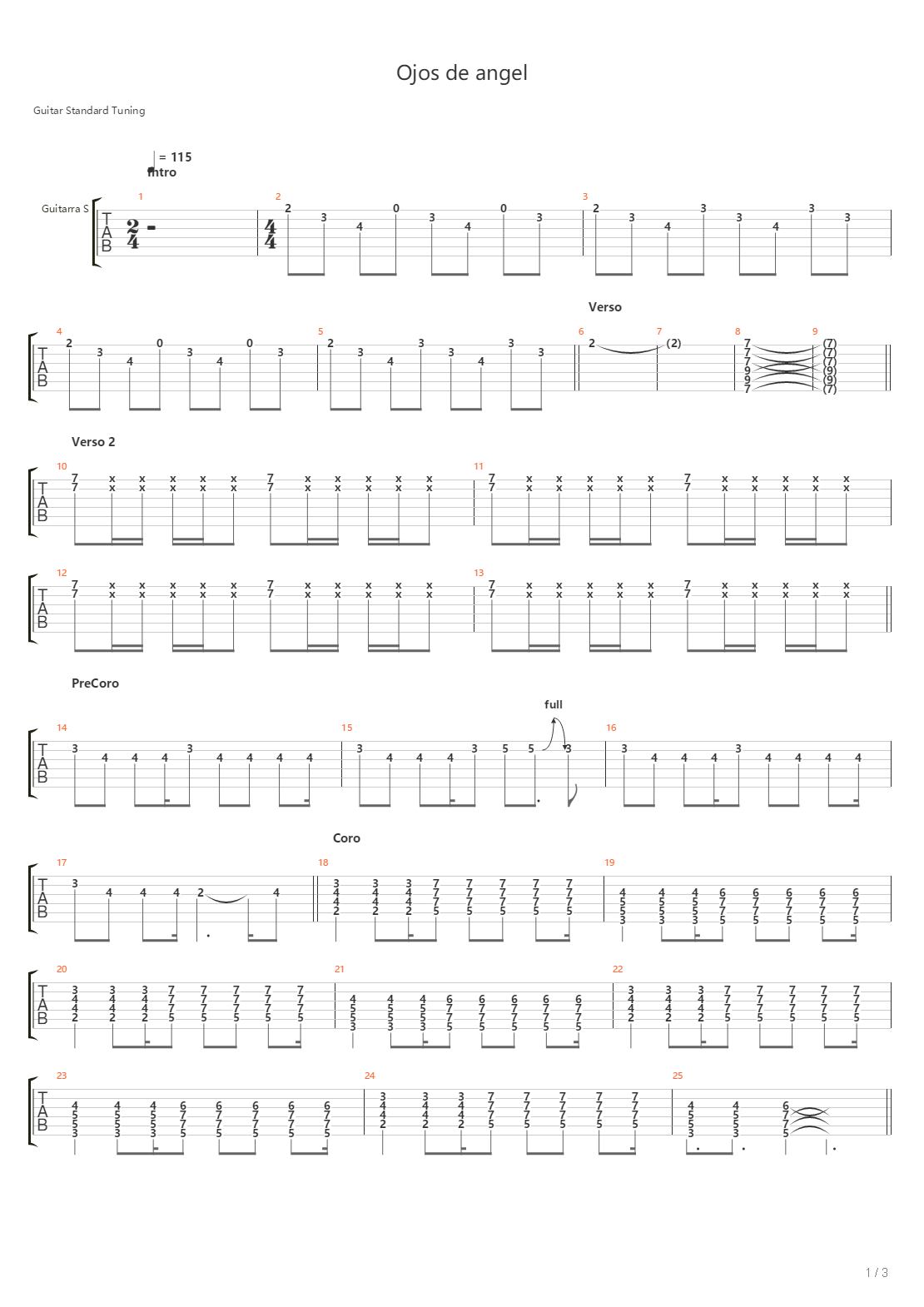 Ojos De Angel吉他谱