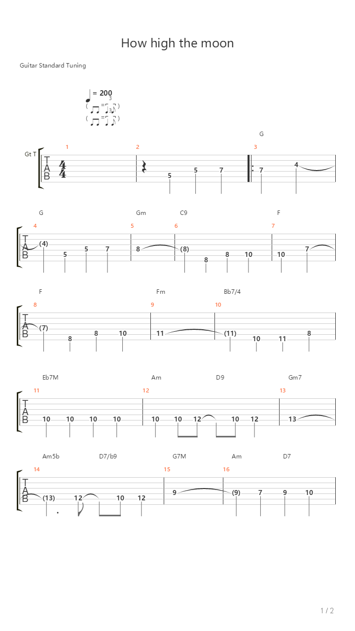 How High The Moon吉他谱