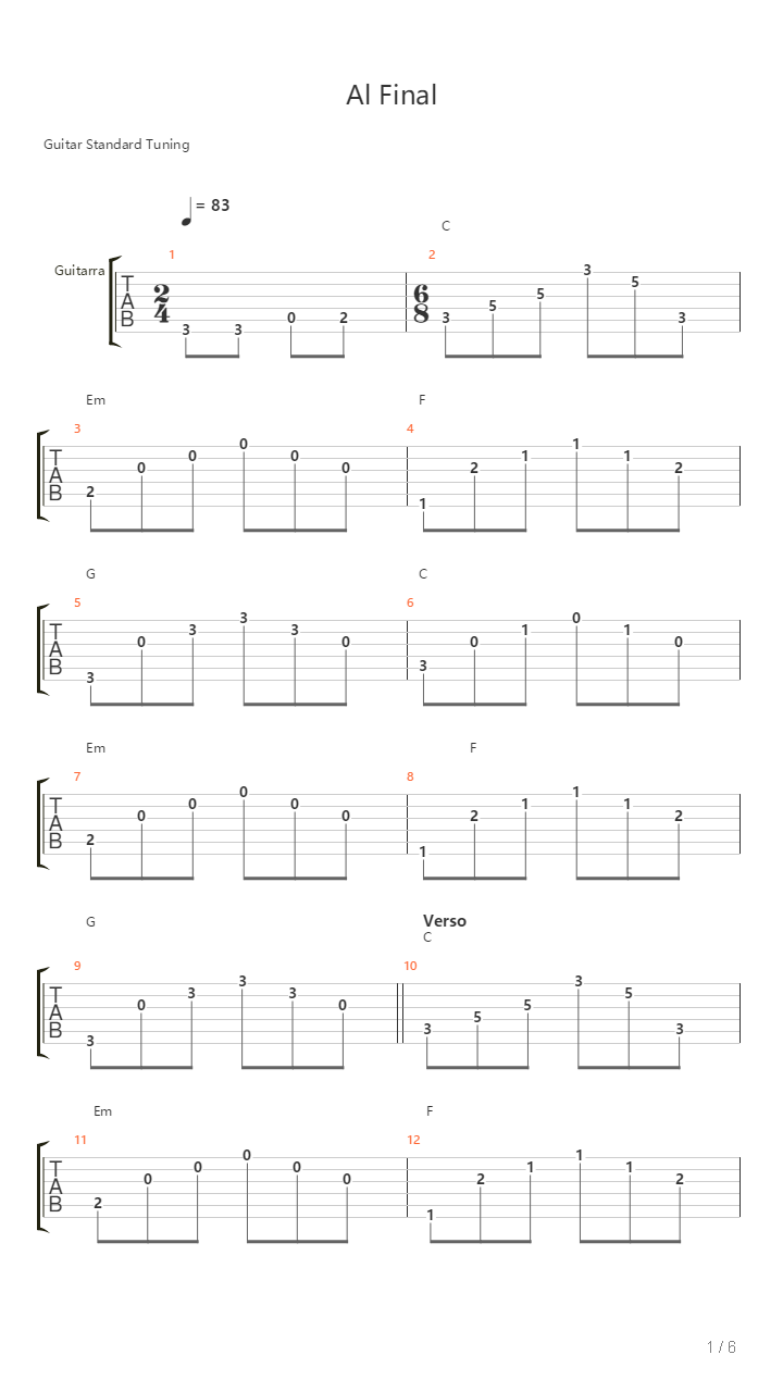 Al Final吉他谱