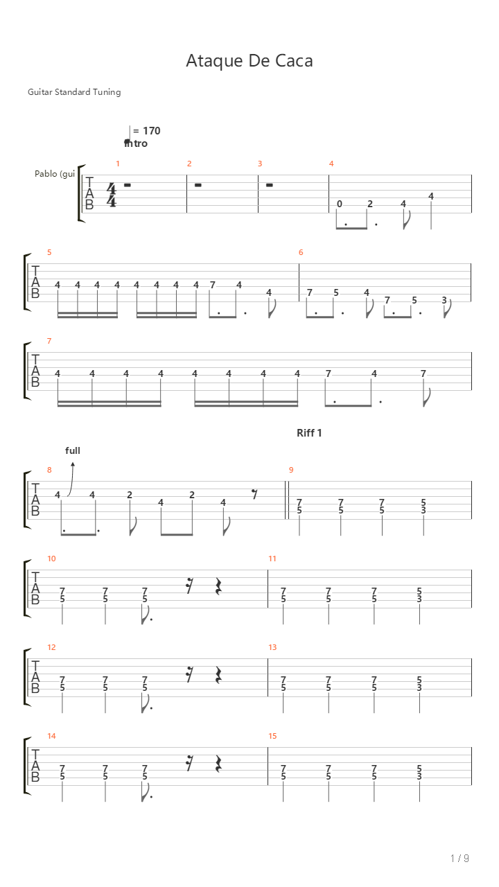Ataque De Caca吉他谱