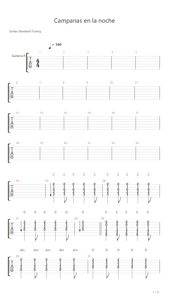 Campanas En La Noche吉他谱