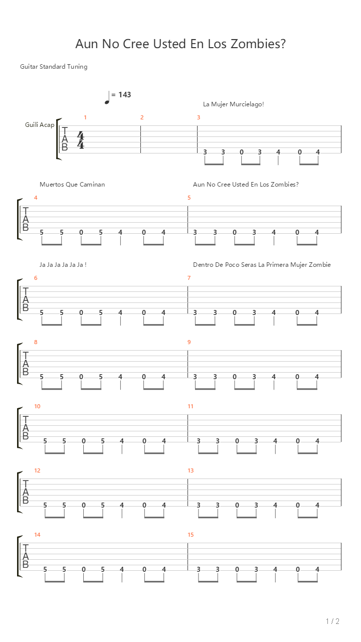 Aun No Cree En Los Zombies Zombis吉他谱