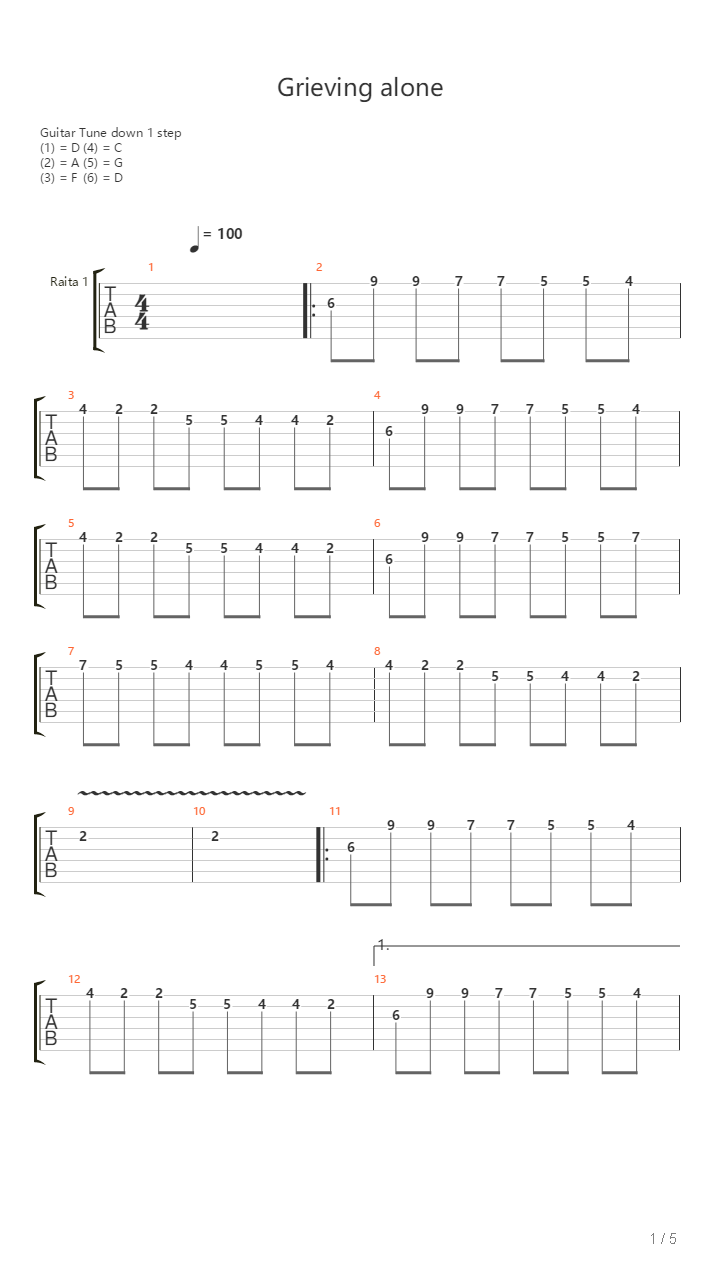 Grieving Alone吉他谱