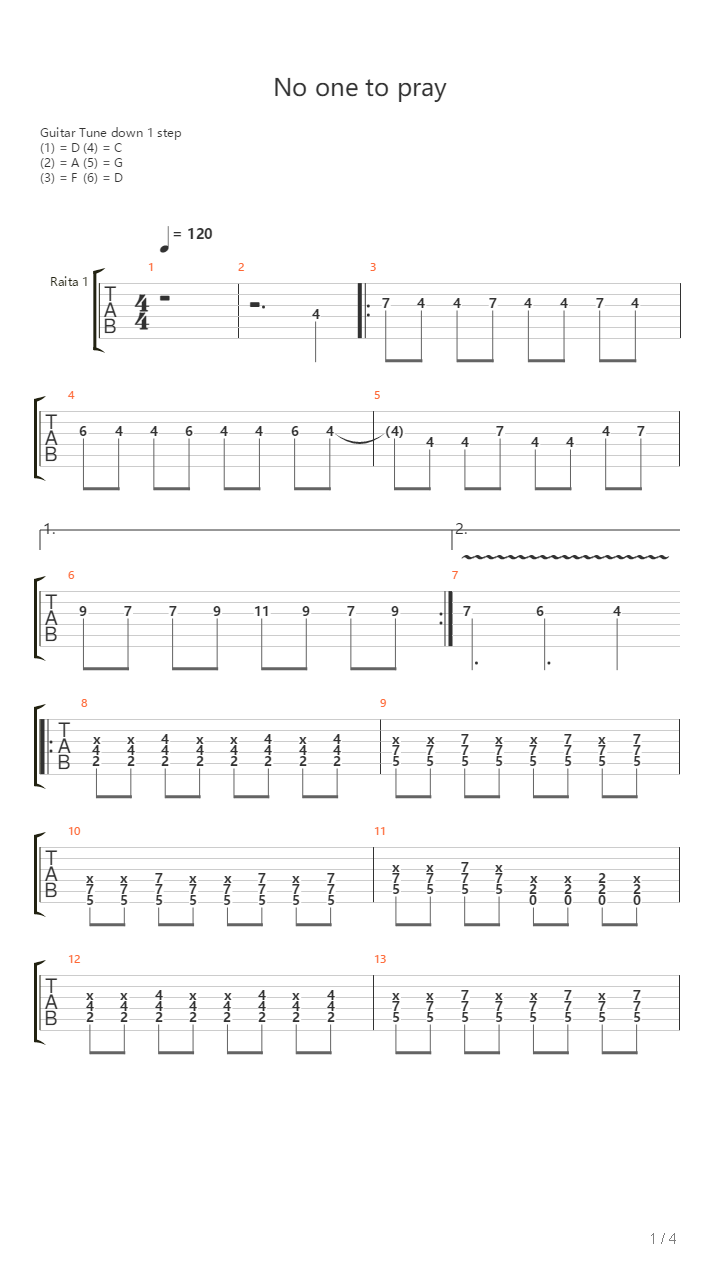 No One To Pray吉他谱