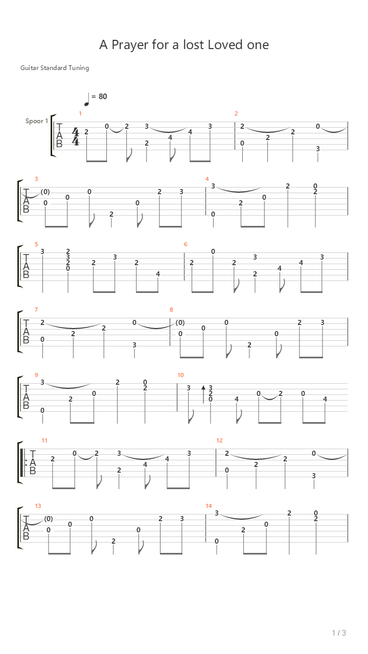 Prayer For A Lost Loved One吉他谱