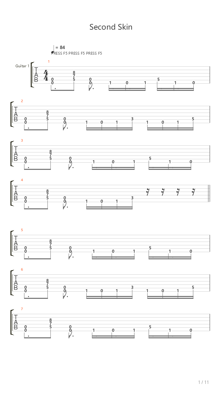 Second Skin吉他谱