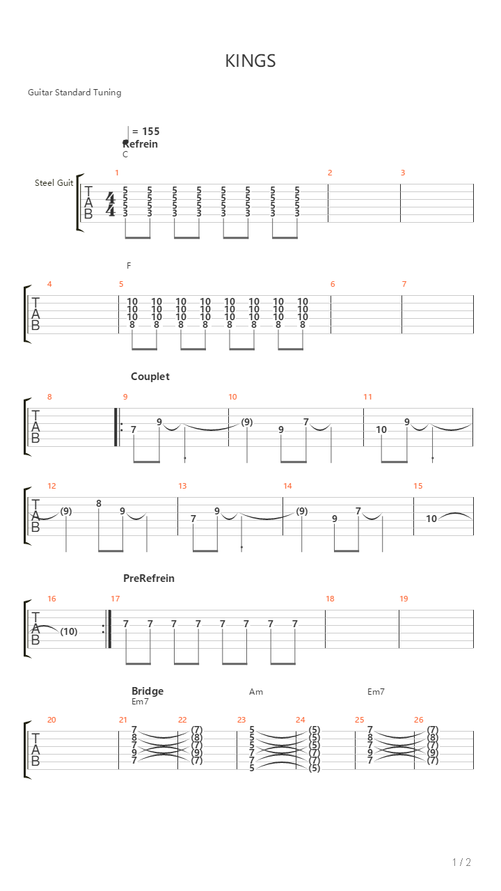 Kings吉他谱