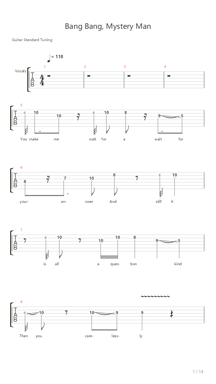 Bang Bang Mystery Man吉他谱