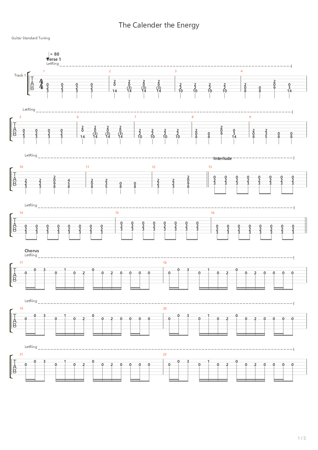 Calender The Energy吉他谱