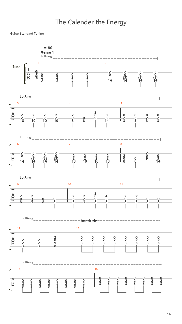 Calender The Energy吉他谱