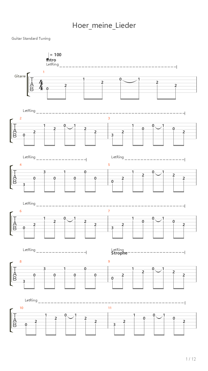Hoer Meine Lieder Acoustic吉他谱