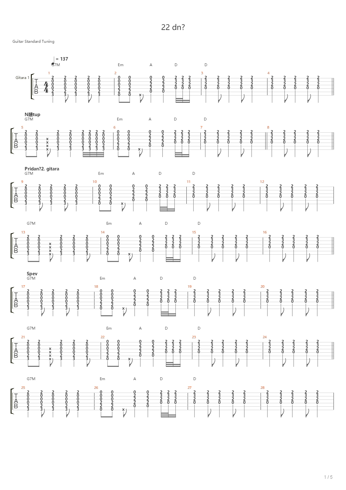 22 Dni吉他谱