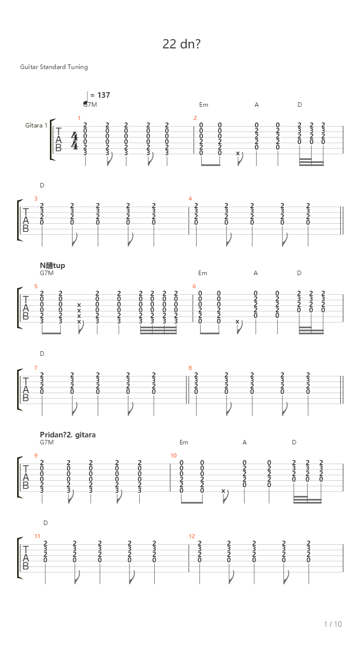 22 Dni吉他谱