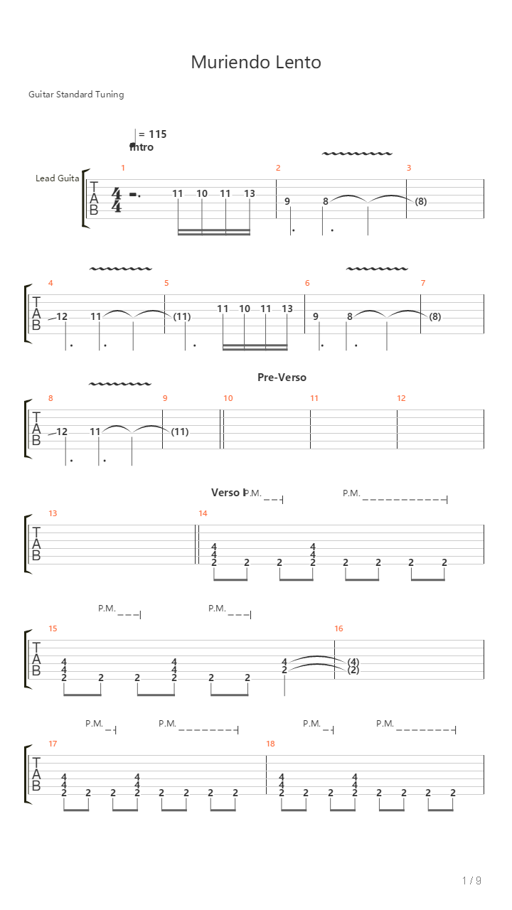 Muriendo Lento吉他谱
