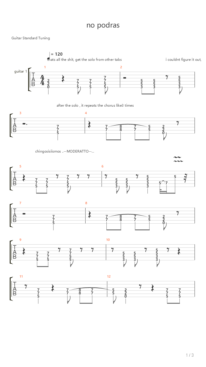 No Podras吉他谱