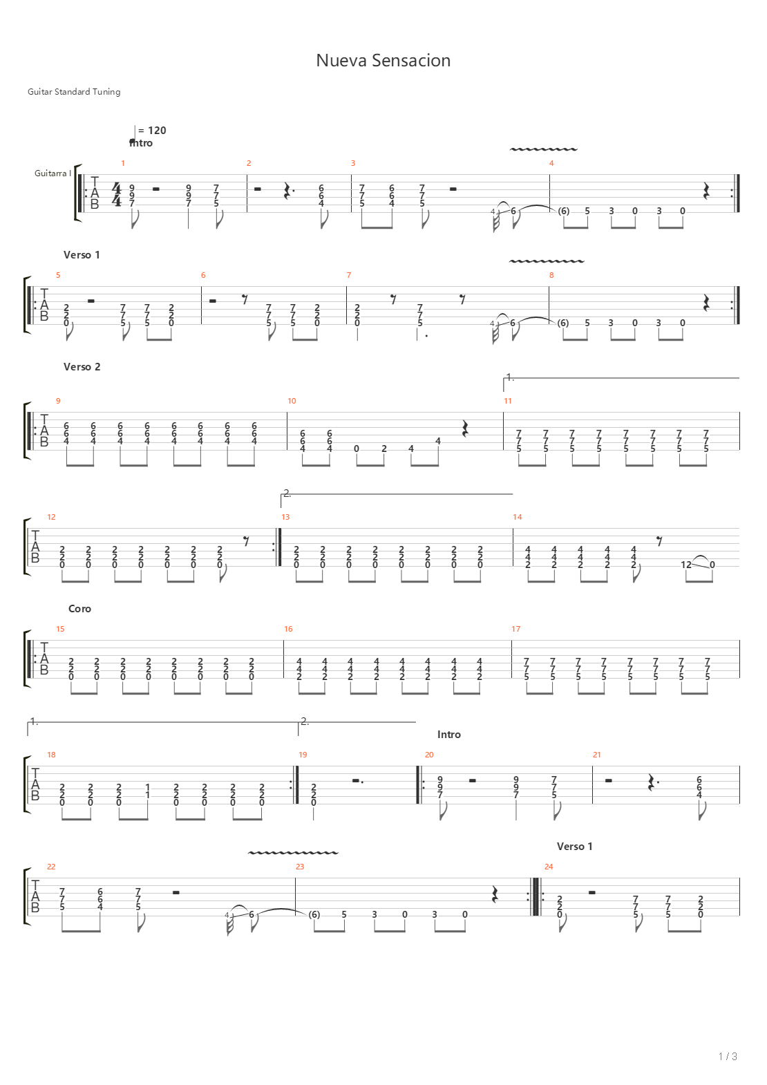 Nueva Sensacion吉他谱