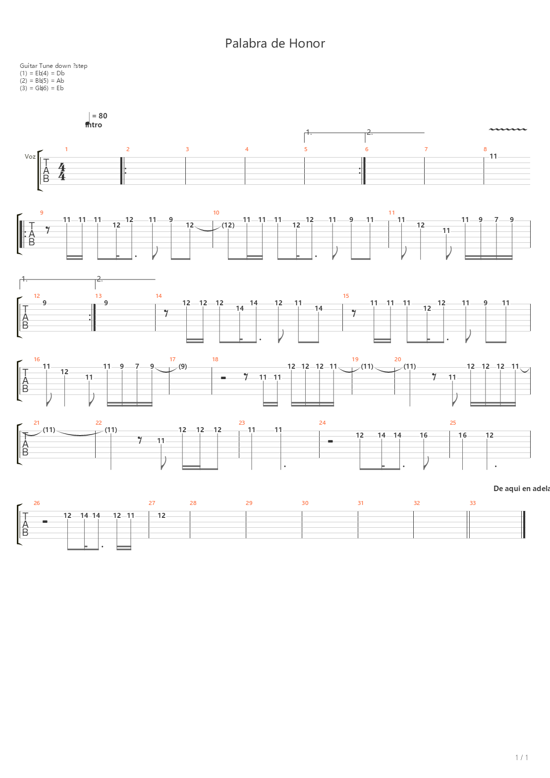 Palabra De Honor吉他谱