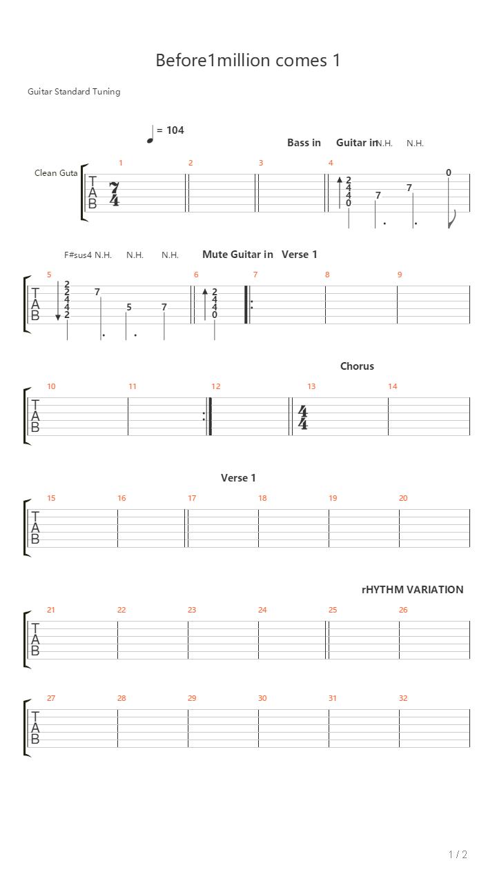 Before 1 Million Comes 1吉他谱